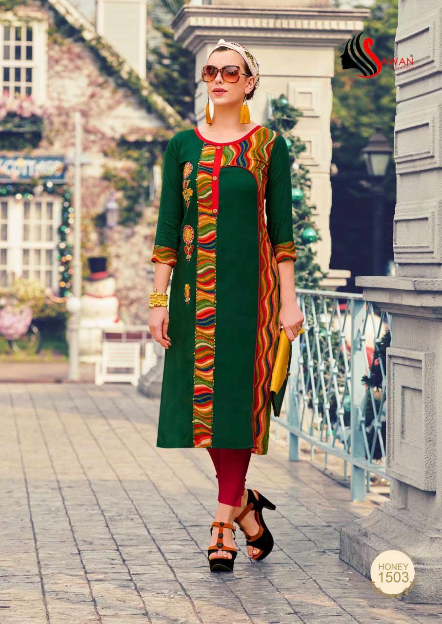 Sawan Honey Vol-15 Rayon Strips Kurti Sawan Honey Vol-15 Rayon Strips Kurti